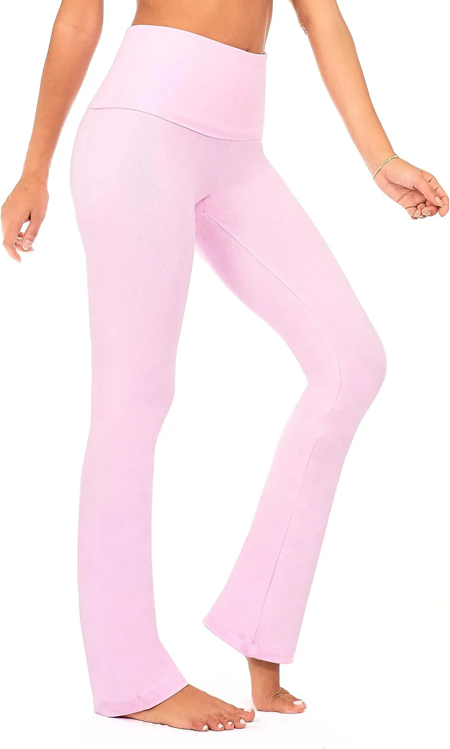 DEAR SPARKLE Bootcut Fold Over Leggings for Women | Slim Look Bootleg Yoga Pants w Pocket   Plus Size (C5 F)