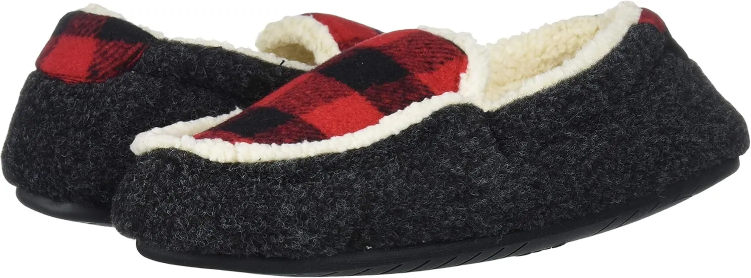 Dearfoams Kids' Hunter Felted Plaid Moccasin Slipper