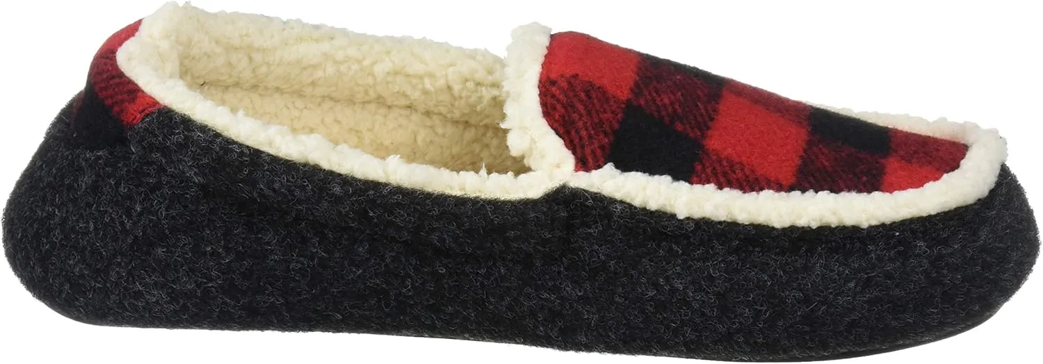 Dearfoams Kids' Hunter Felted Plaid Moccasin Slipper