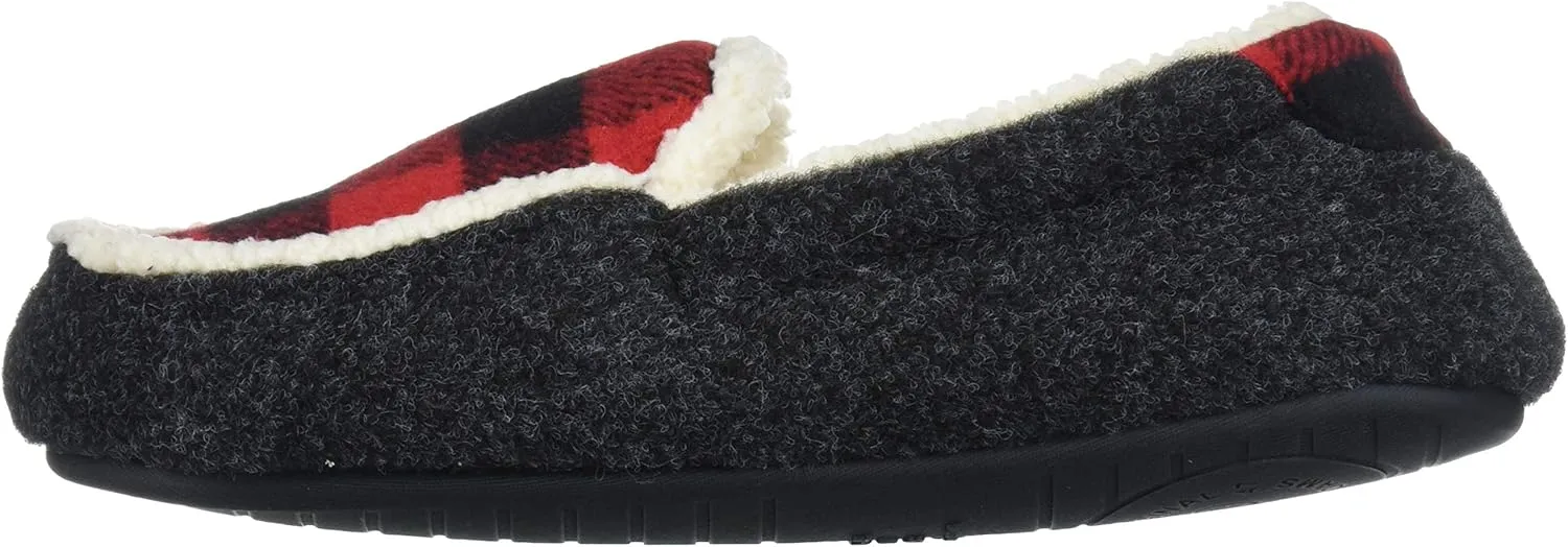 Dearfoams Kids' Hunter Felted Plaid Moccasin Slipper
