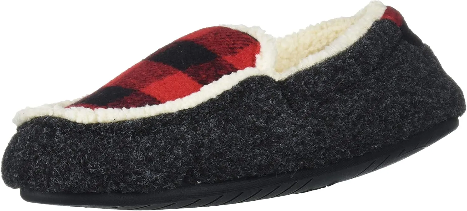 Dearfoams Kids' Hunter Felted Plaid Moccasin Slipper
