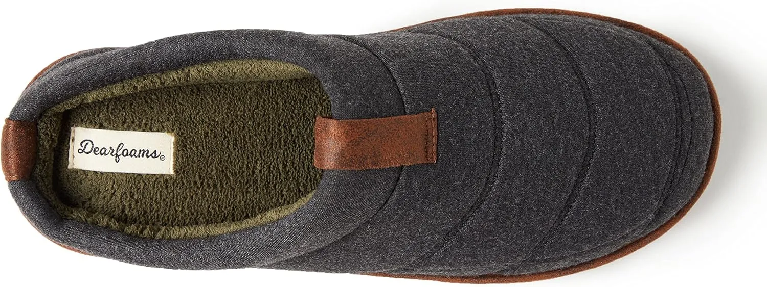 Dearfoams Men's Ashton Quilted Memory Foam Jersey Clog Slipper