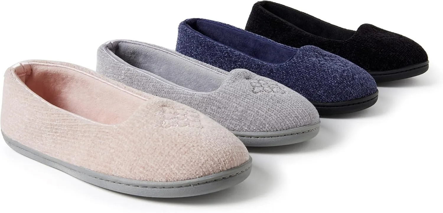 Dearfoams Women's Cozy Memory Foam Indoor Rebecca Closed Back House Ballet Slipper with Wide Widths