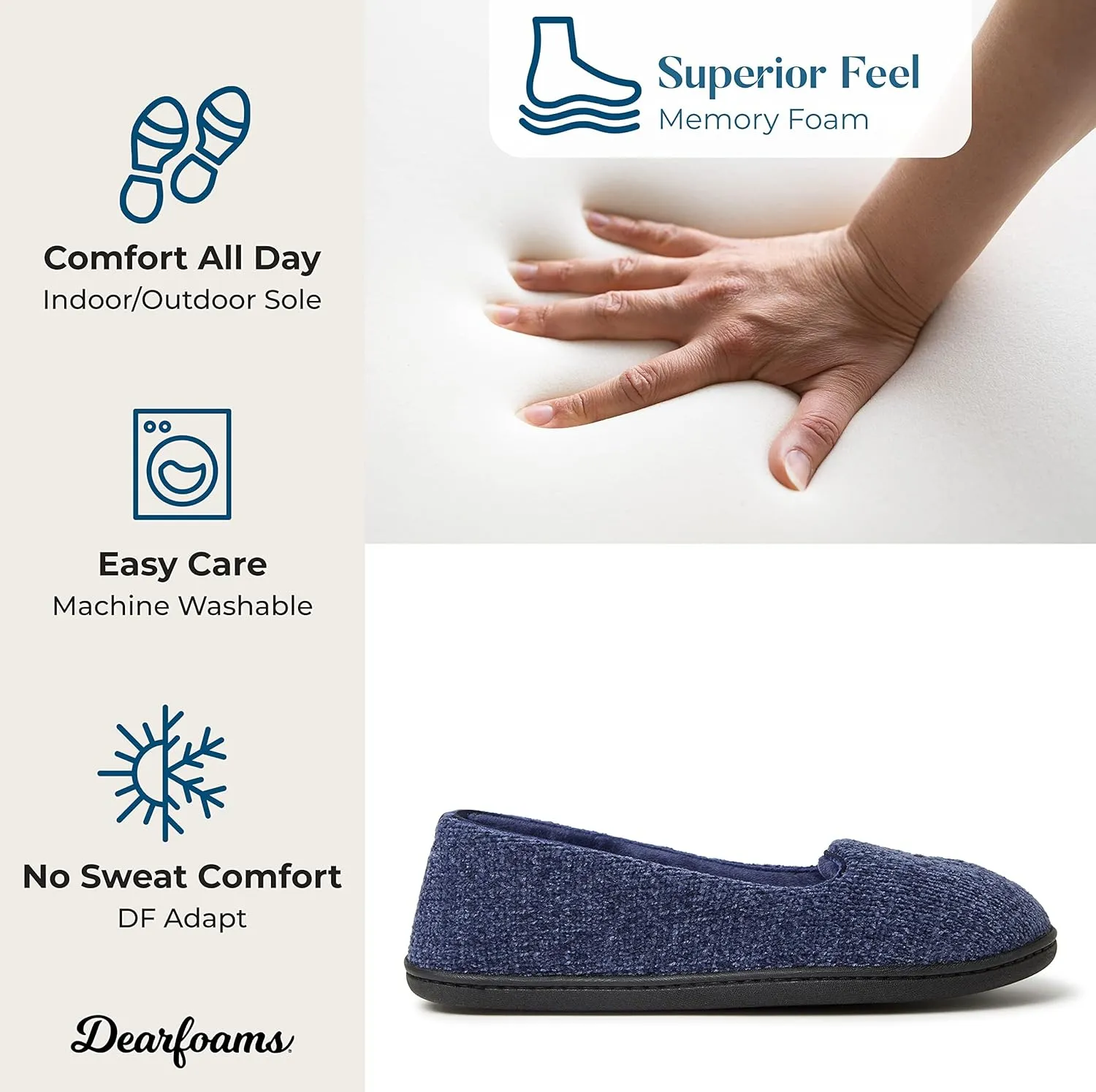 Dearfoams Women's Cozy Memory Foam Indoor Rebecca Closed Back House Ballet Slipper with Wide Widths