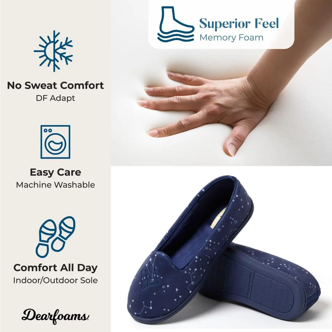 Dearfoams Women's Cozy Memory Foam Indoor Rebecca Closed Back House Ballet Slipper with Wide Widths
