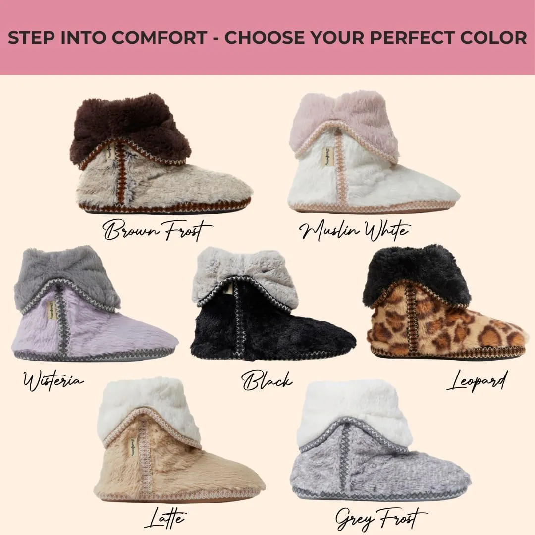Dearfoams Women's Fuzzy Memory Foam Beth Bedroom Bootie Slipper Sock with Grippers