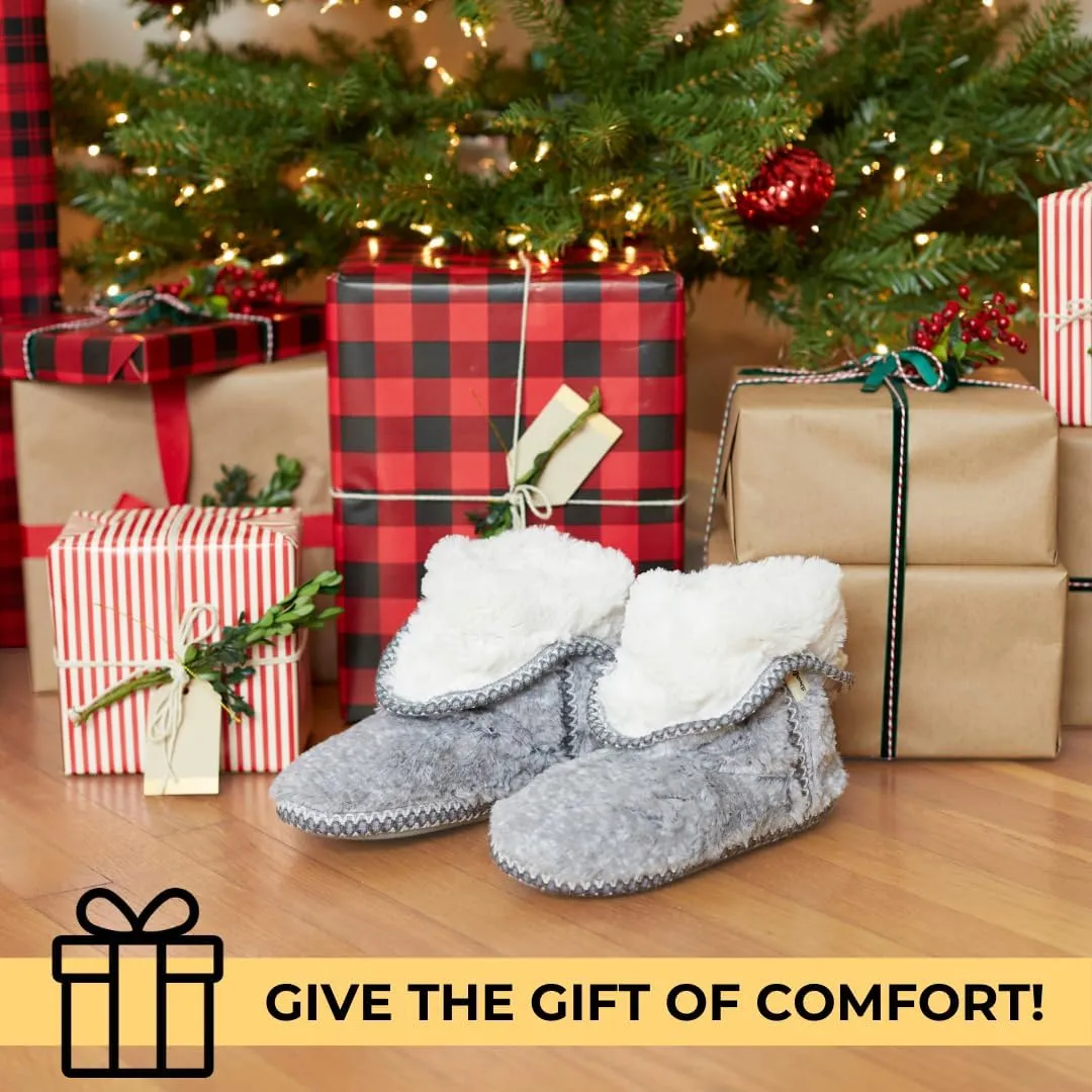 Dearfoams Women's Fuzzy Memory Foam Beth Bedroom Bootie Slipper Sock with Grippers