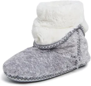 Dearfoams Women's Fuzzy Memory Foam Beth Bedroom Bootie Slipper Sock with Grippers