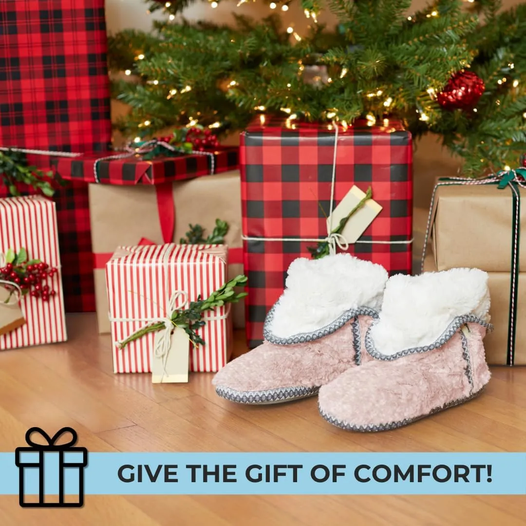 Dearfoams Women's Fuzzy Memory Foam Beth Bedroom Bootie Slipper Sock with Grippers
