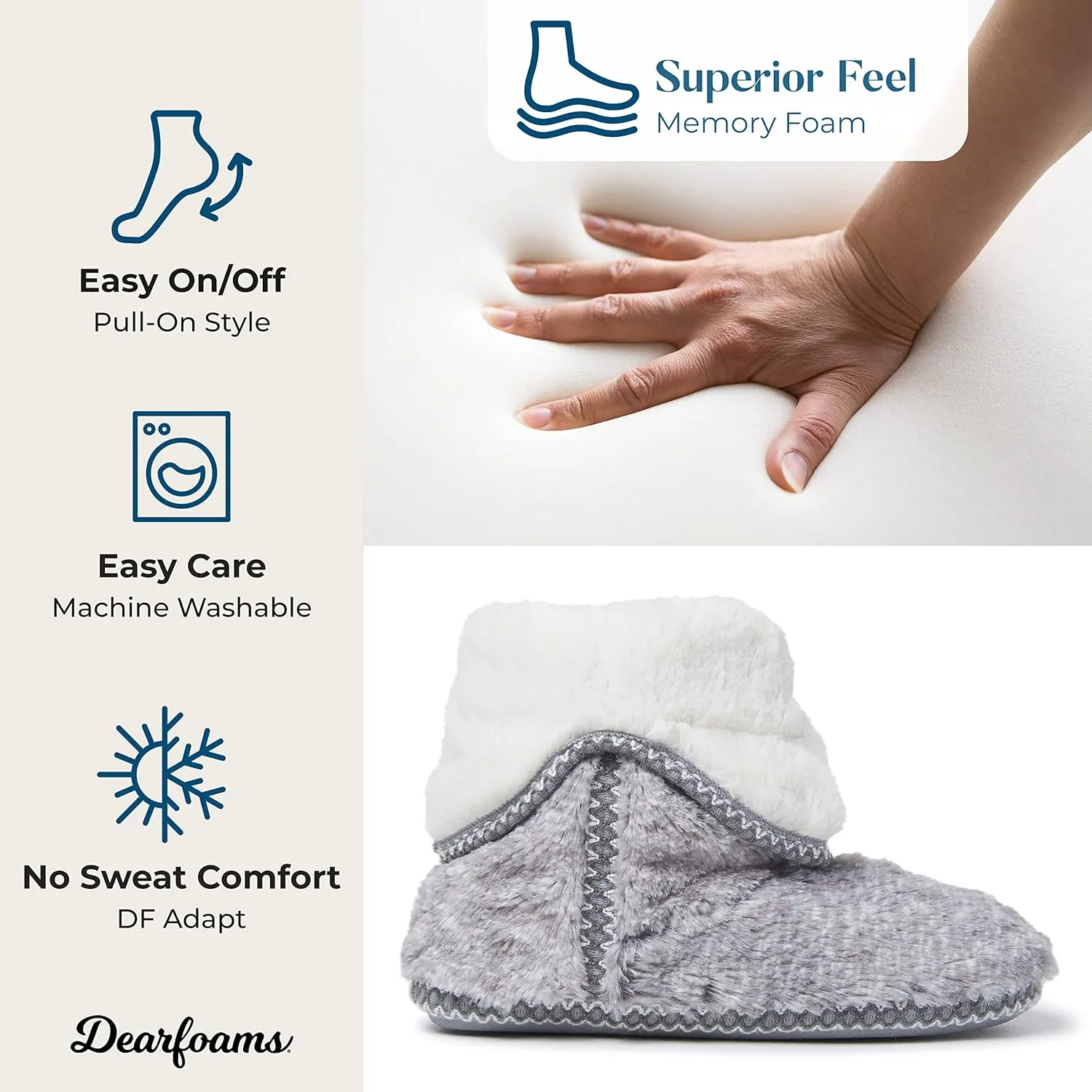 Dearfoams Women's Fuzzy Memory Foam Beth Bedroom Bootie Slipper Sock with Grippers