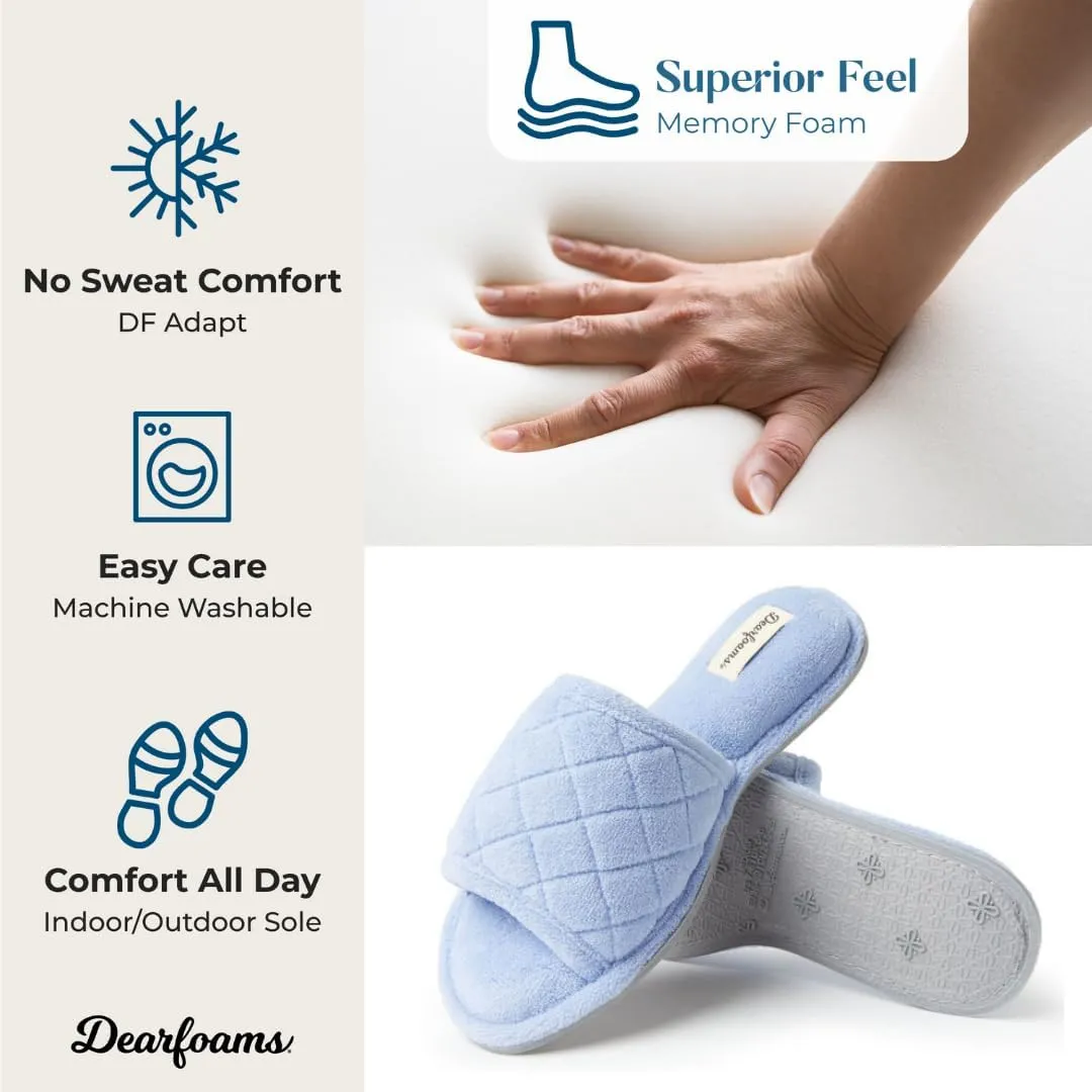 Dearfoams Women's Indoor Fuzzy Memory Foam Cloud Slip On Beatrice House Slide Slipper