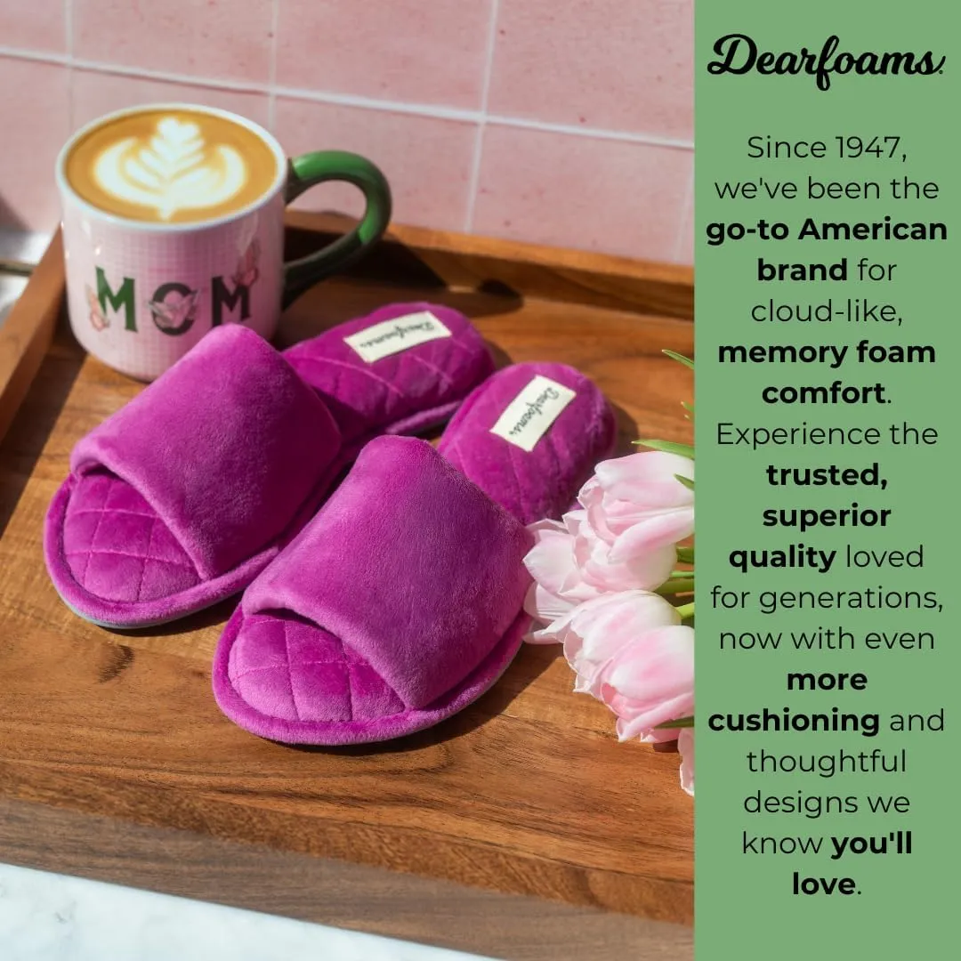 Dearfoams Women's Indoor Fuzzy Memory Foam Cloud Slip On Beatrice House Slide Slipper