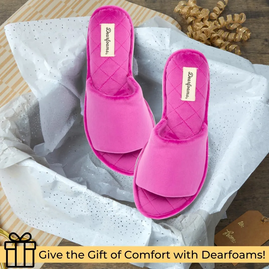Dearfoams Women's Indoor Fuzzy Memory Foam Cloud Slip On Beatrice House Slide Slipper