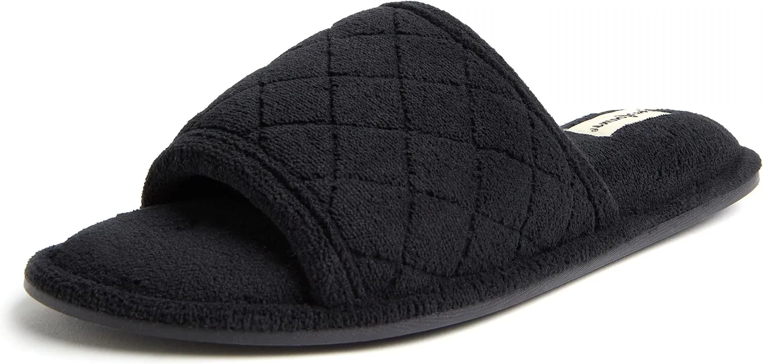Dearfoams Women's Indoor Fuzzy Memory Foam Cloud Slip On Beatrice House Slide Slipper