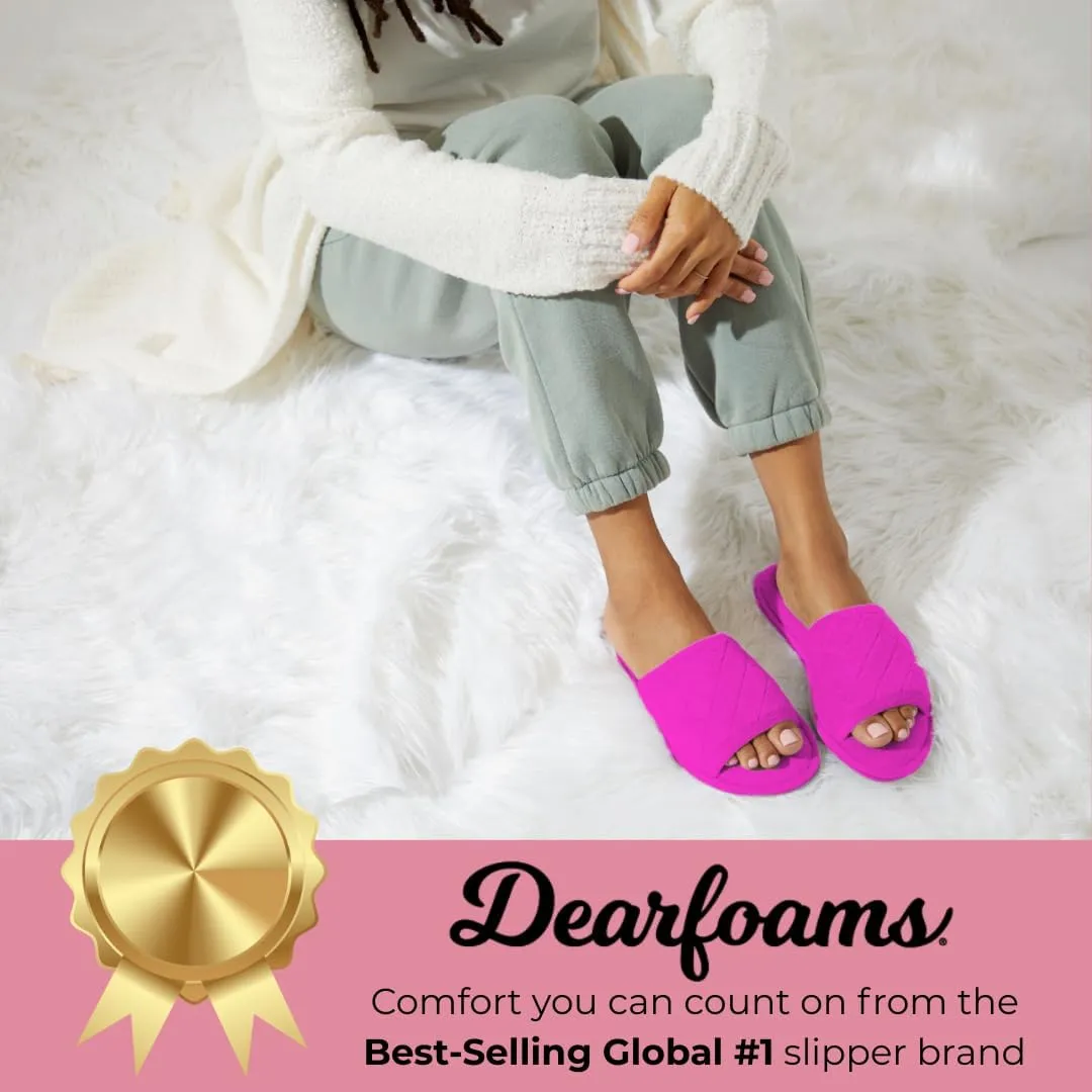 Dearfoams Women's Indoor Fuzzy Memory Foam Cloud Slip On Beatrice House Slide Slipper