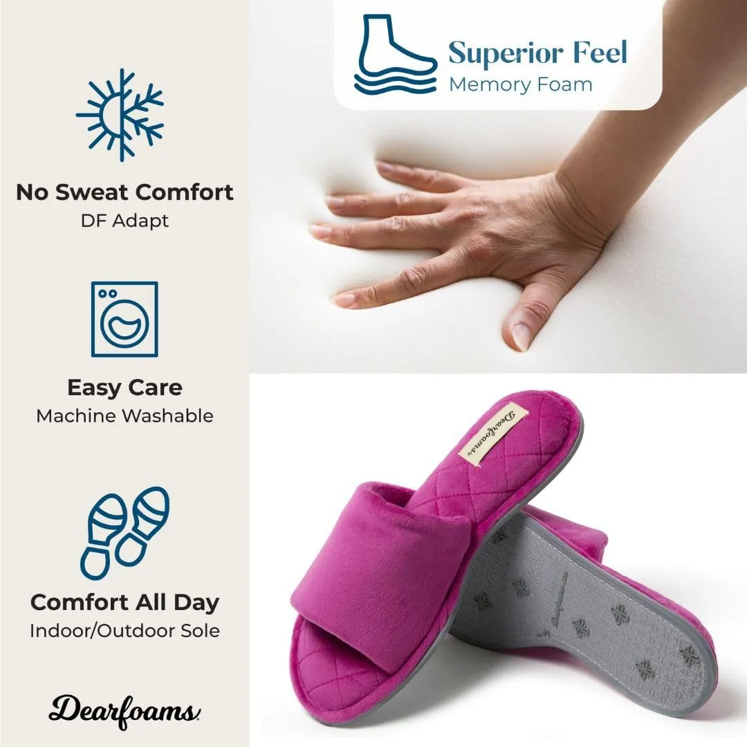 Dearfoams Women's Indoor Fuzzy Memory Foam Cloud Slip On Beatrice House Slide Slipper