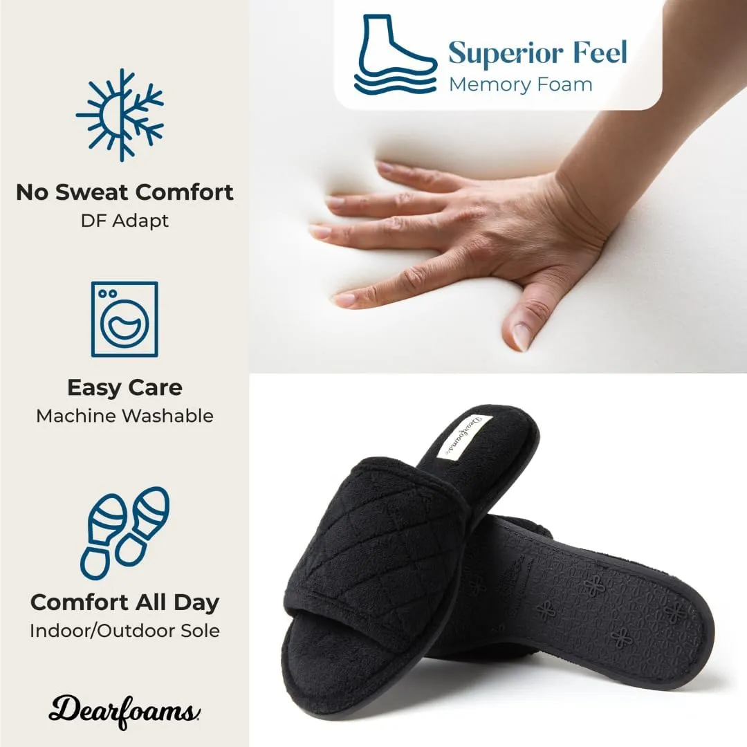 Dearfoams Women's Indoor Fuzzy Memory Foam Cloud Slip On Beatrice House Slide Slipper