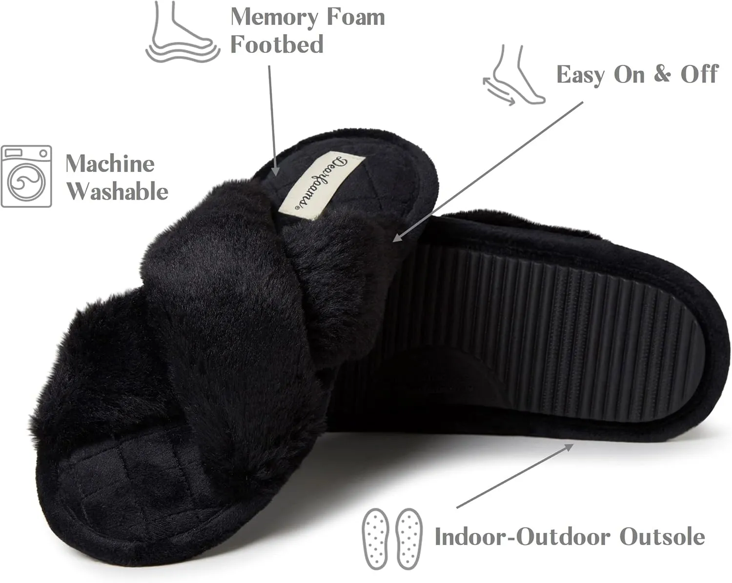 Dearfoams Women's Jessica Furry Cross Band Slide Slipper