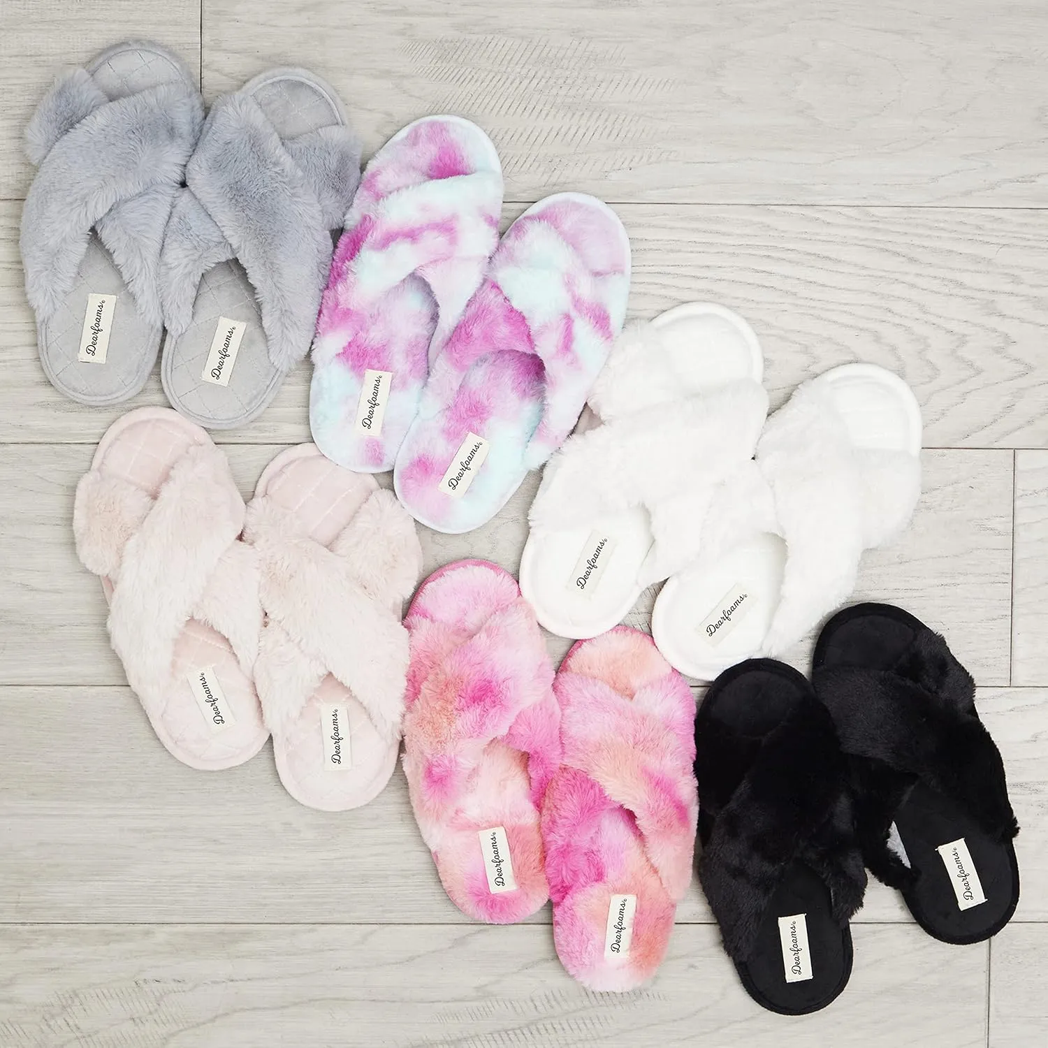 Dearfoams Women's Jessica Furry Cross Band Slide Slipper