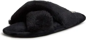 Dearfoams Women's Jessica Furry Cross Band Slide Slipper