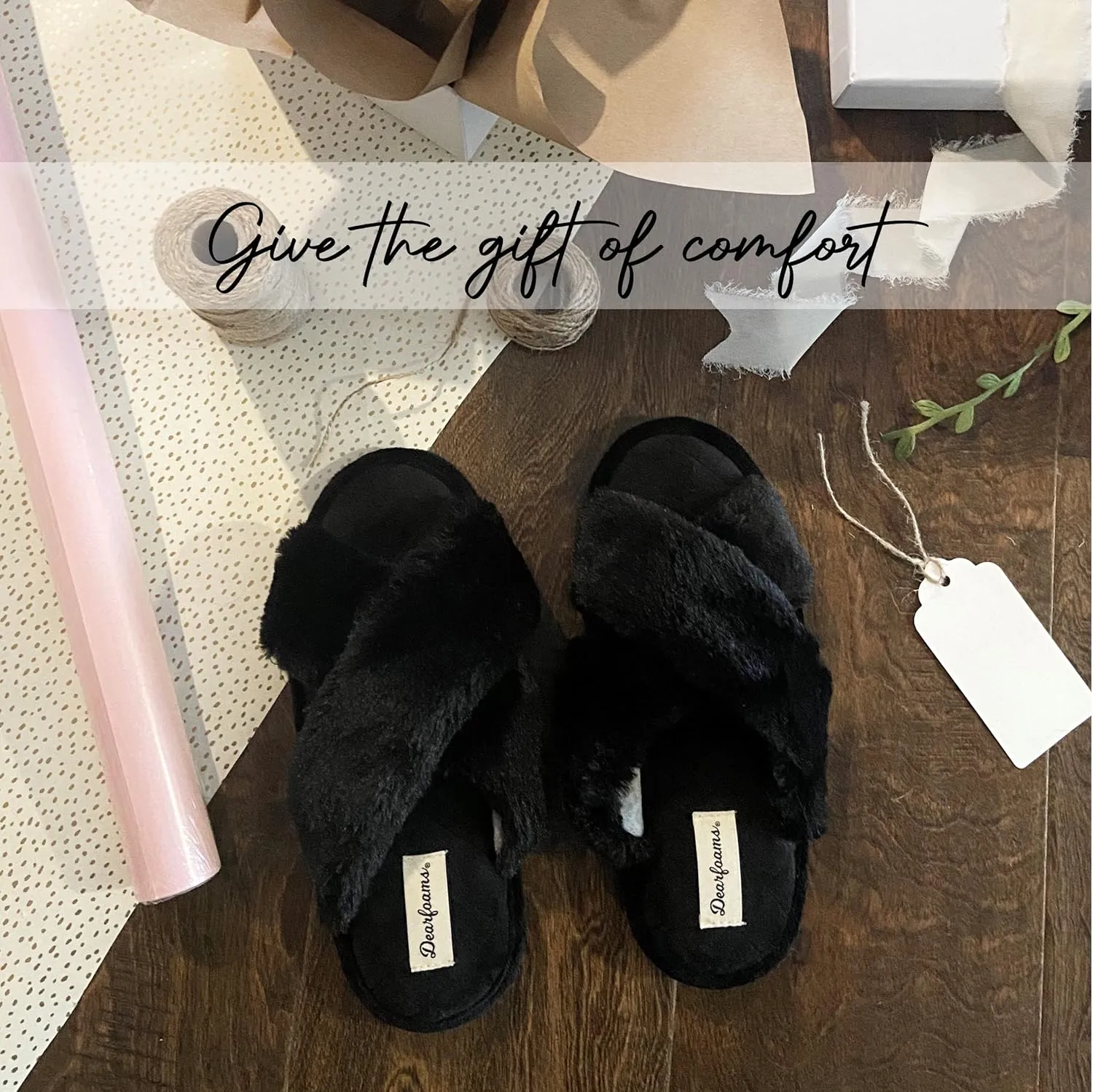 Dearfoams Women's Jessica Furry Cross Band Slide Slipper