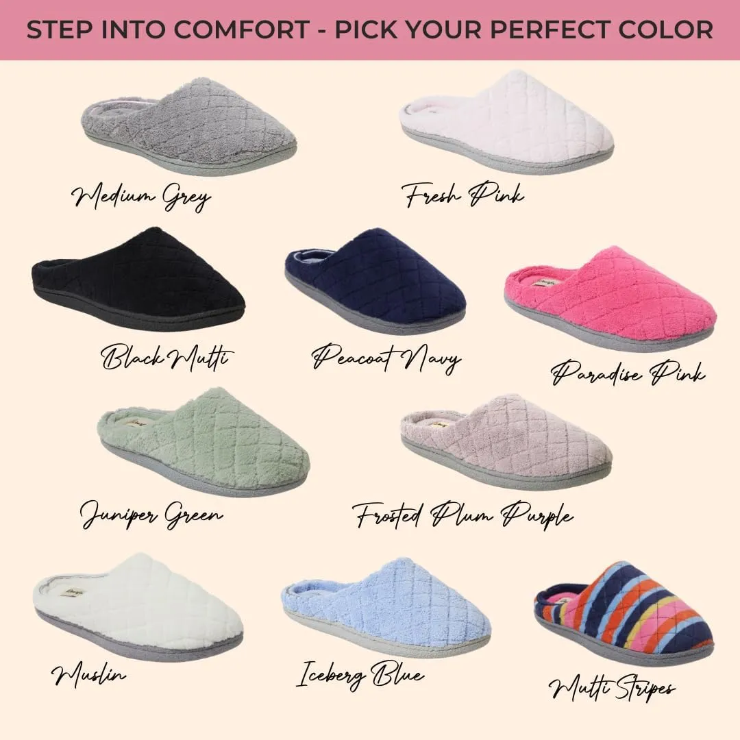 Dearfoams Women's Memory Foam Washable Leslie Clog House Slipper with Wide Widths