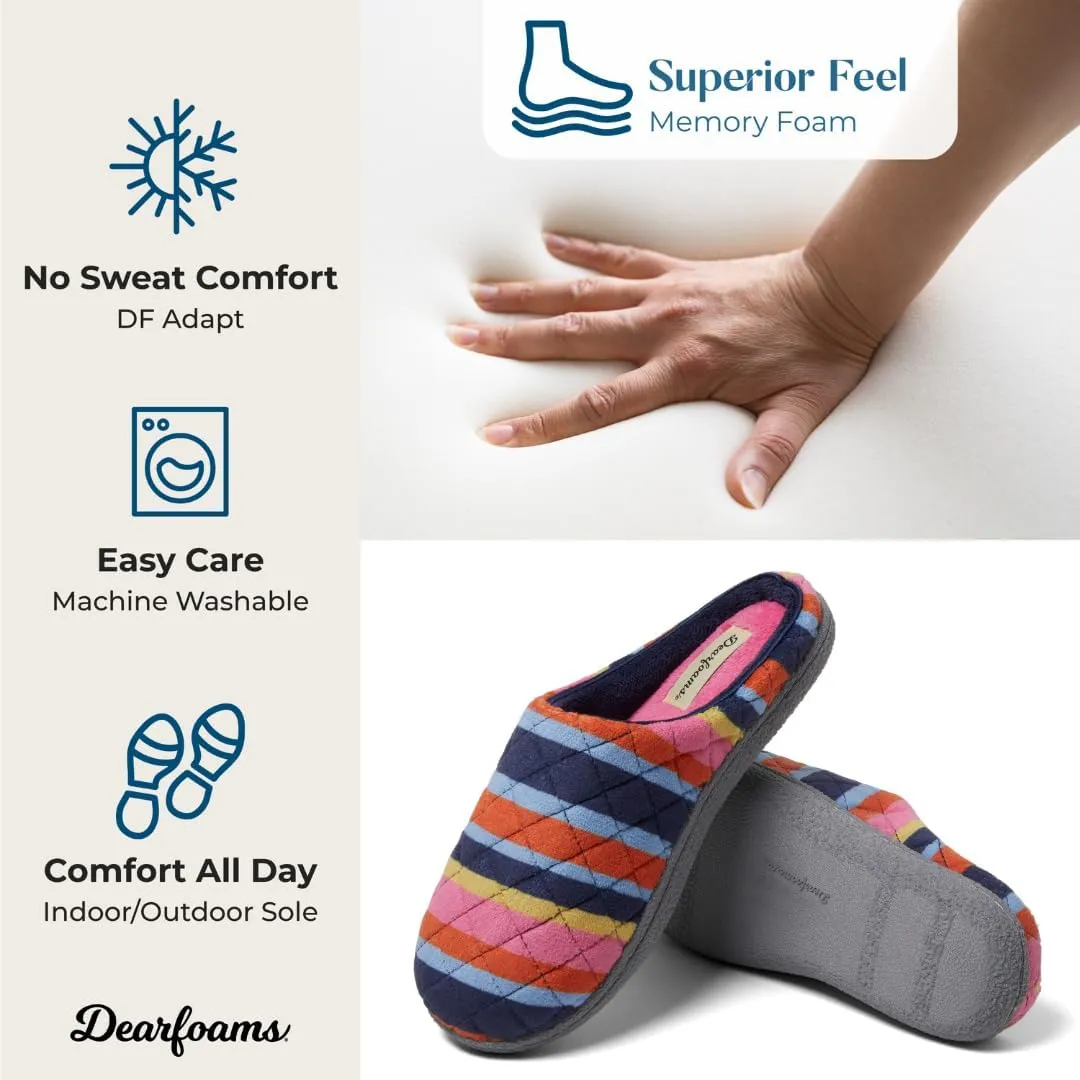 Dearfoams Women's Memory Foam Washable Leslie Clog House Slipper with Wide Widths