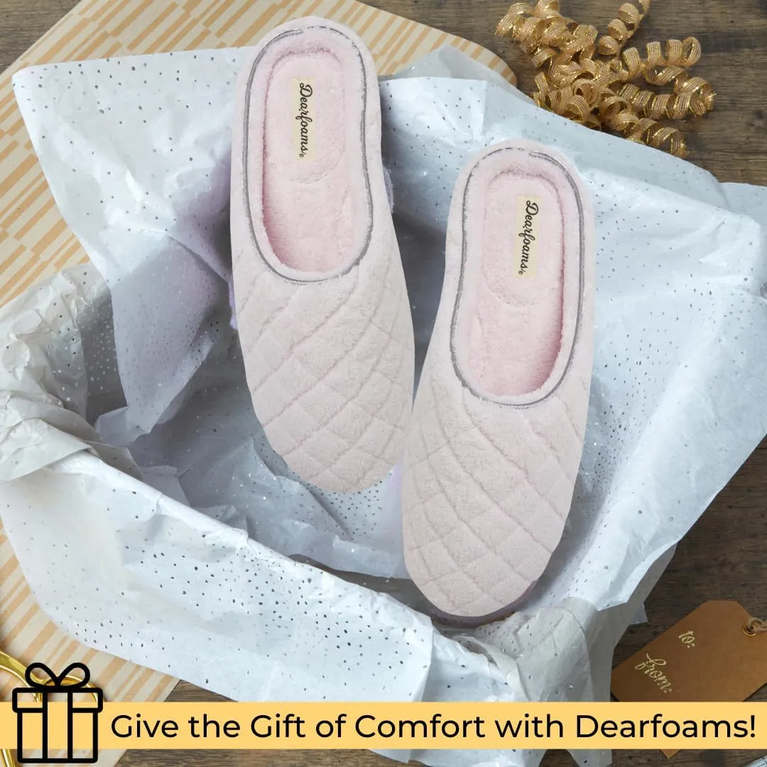 Dearfoams Women's Memory Foam Washable Leslie Clog House Slipper with Wide Widths