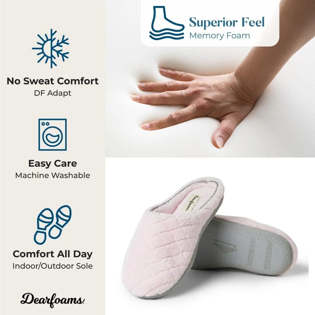 Dearfoams Women's Memory Foam Washable Leslie Clog House Slipper with Wide Widths