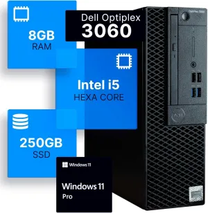Dell Optiplex 3060 Desktop Computer | Intel i5-8500 (3.2) | 8GB DDR4 RAM | 250GB SSD Solid State | Windows 11 Professional | Home or Office PC (Renewed)