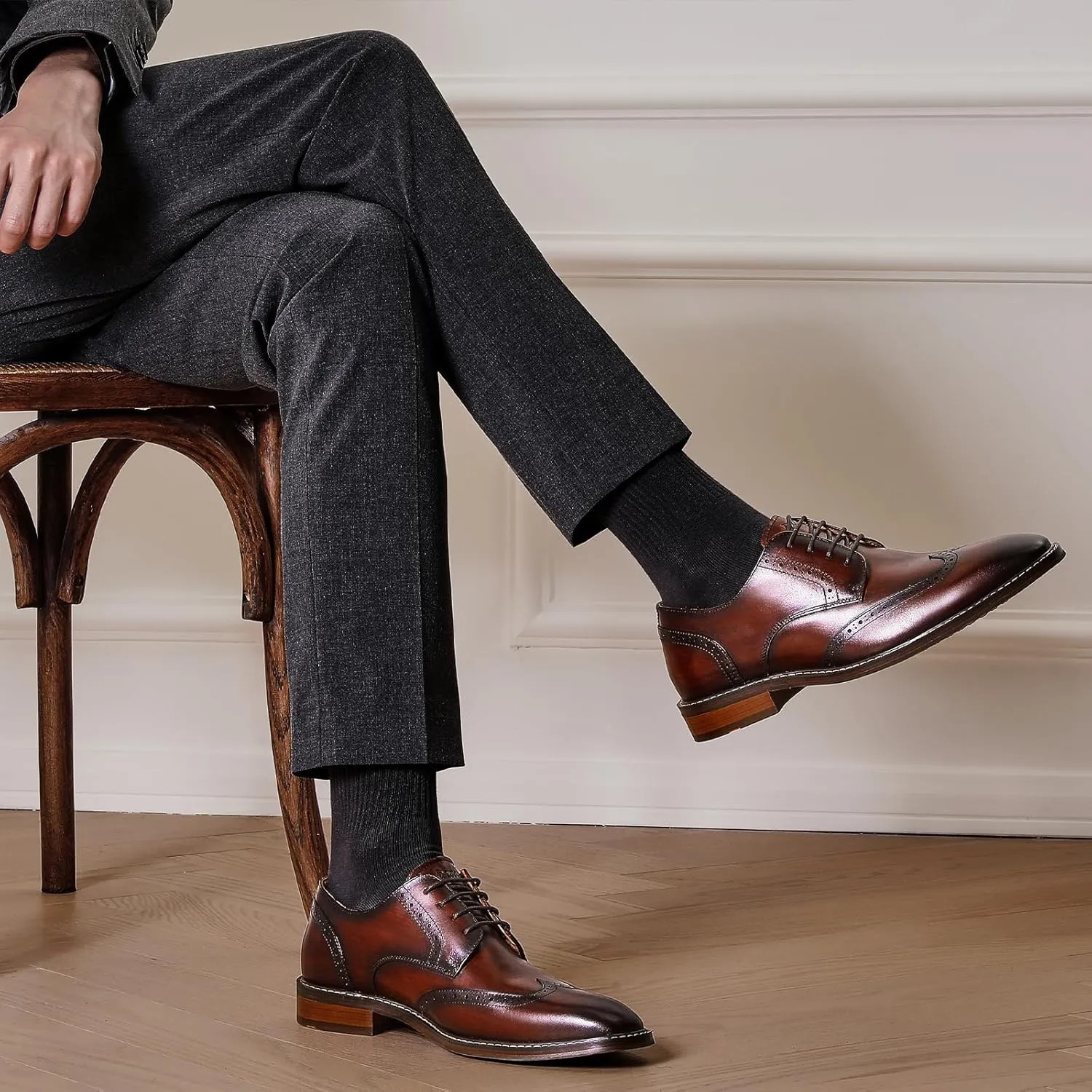 DESAI Men's Classic Oxford Dress Shoes Formal Business Lace-up Full Grain Leather Shoes for Men