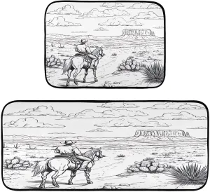 Desert Horseback Riding Kitchen Mats 2 PCS,Non Slip Kitchen Rugs Anti-Fatigue Comfort Standing Mat for Kitchen Floor,Home, Office, Sink, Laundry