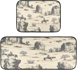 Desert Horseback Riding Kitchen Mats 2 PCS,Non Slip Kitchen Rugs Anti-Fatigue Comfort Standing Mat for Kitchen Floor,Home, Office, Sink, Laundry