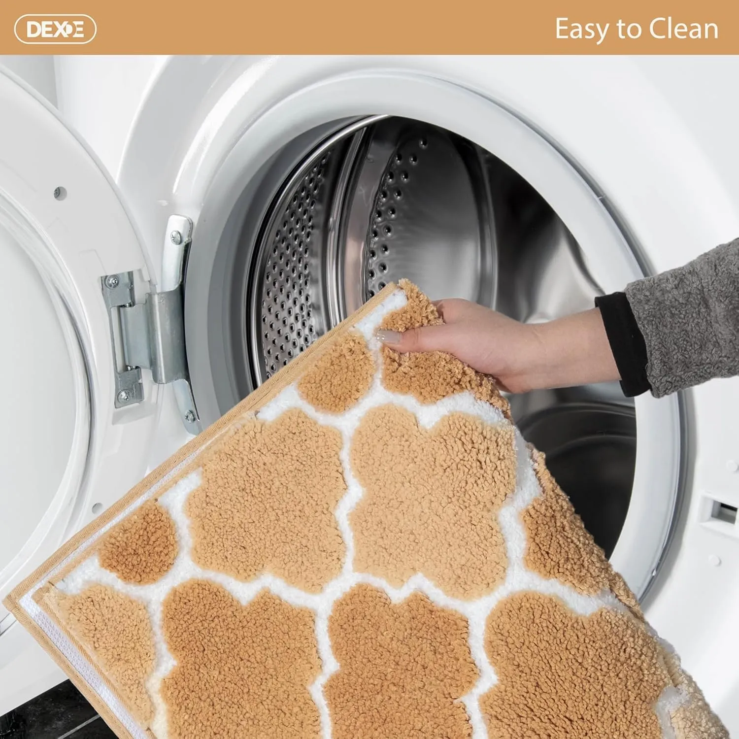 DEXDE Bathroom Rug Non-Slip, Extra Absorbent Shaggy Bath Mat, Machine Washable Soft Plush Throw Rug for Bathroom Floor Tub and Shower, 20" x 32" Beige