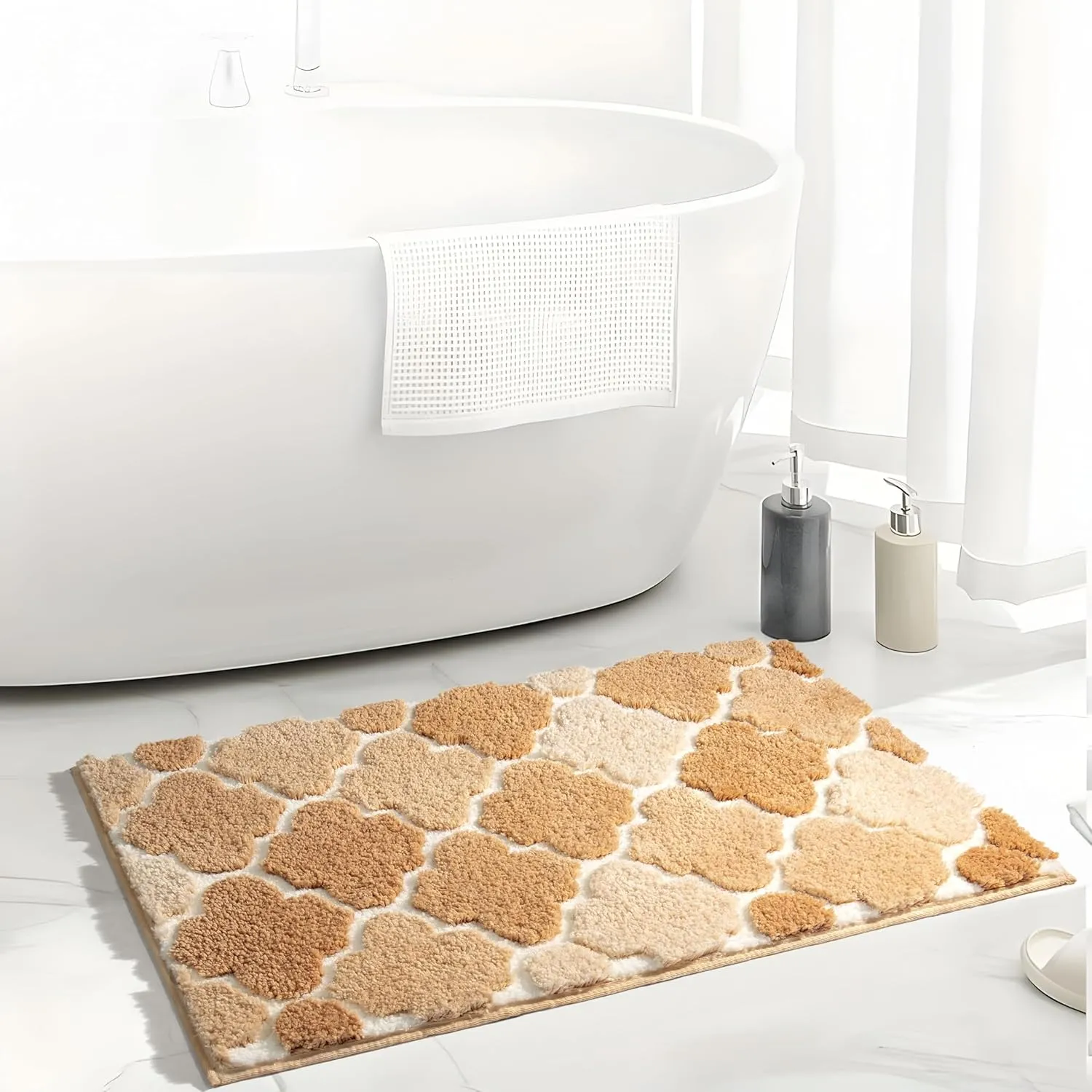 DEXDE Bathroom Rug Non-Slip, Extra Absorbent Shaggy Bath Mat, Machine Washable Soft Plush Throw Rug for Bathroom Floor Tub and Shower, 20" x 32" Beige