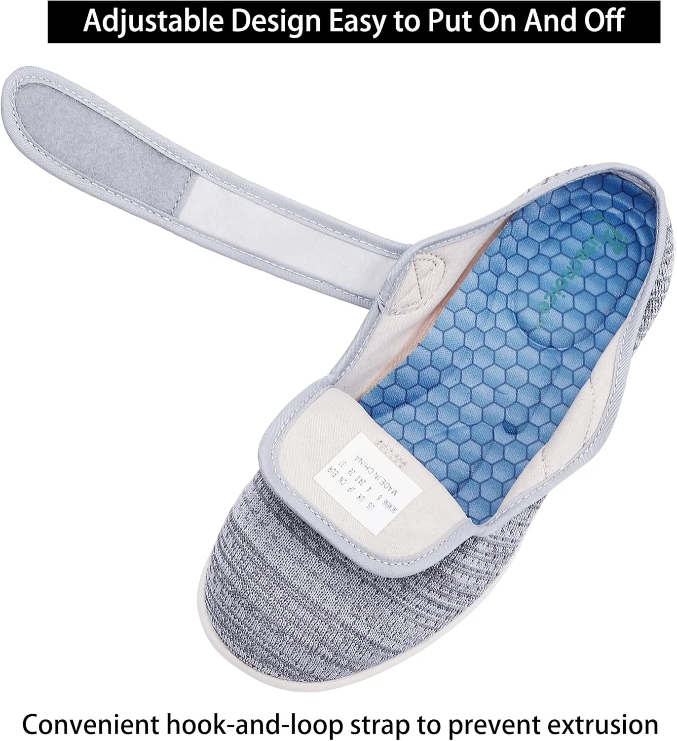 Diabetic Slippers For Women, Women's Wide Width Elderly Shoes, Adjustable Closure Lightweight Breathable, Swollen Feet Fasciitis Edema Walking Shoes