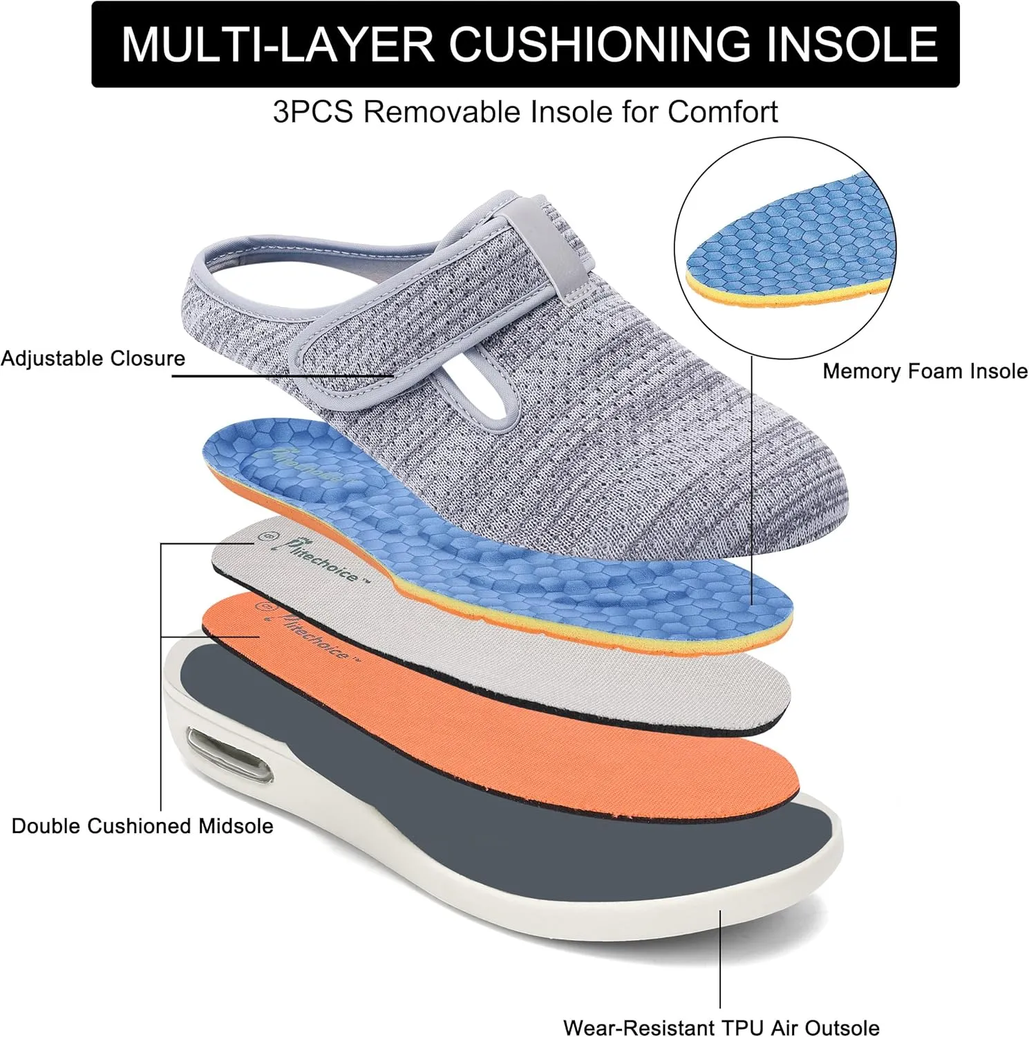 Diabetic Slippers For Women, Women's Wide Width Elderly Shoes, Adjustable Closure Lightweight Breathable, Swollen Feet Fasciitis Edema Walking Shoes
