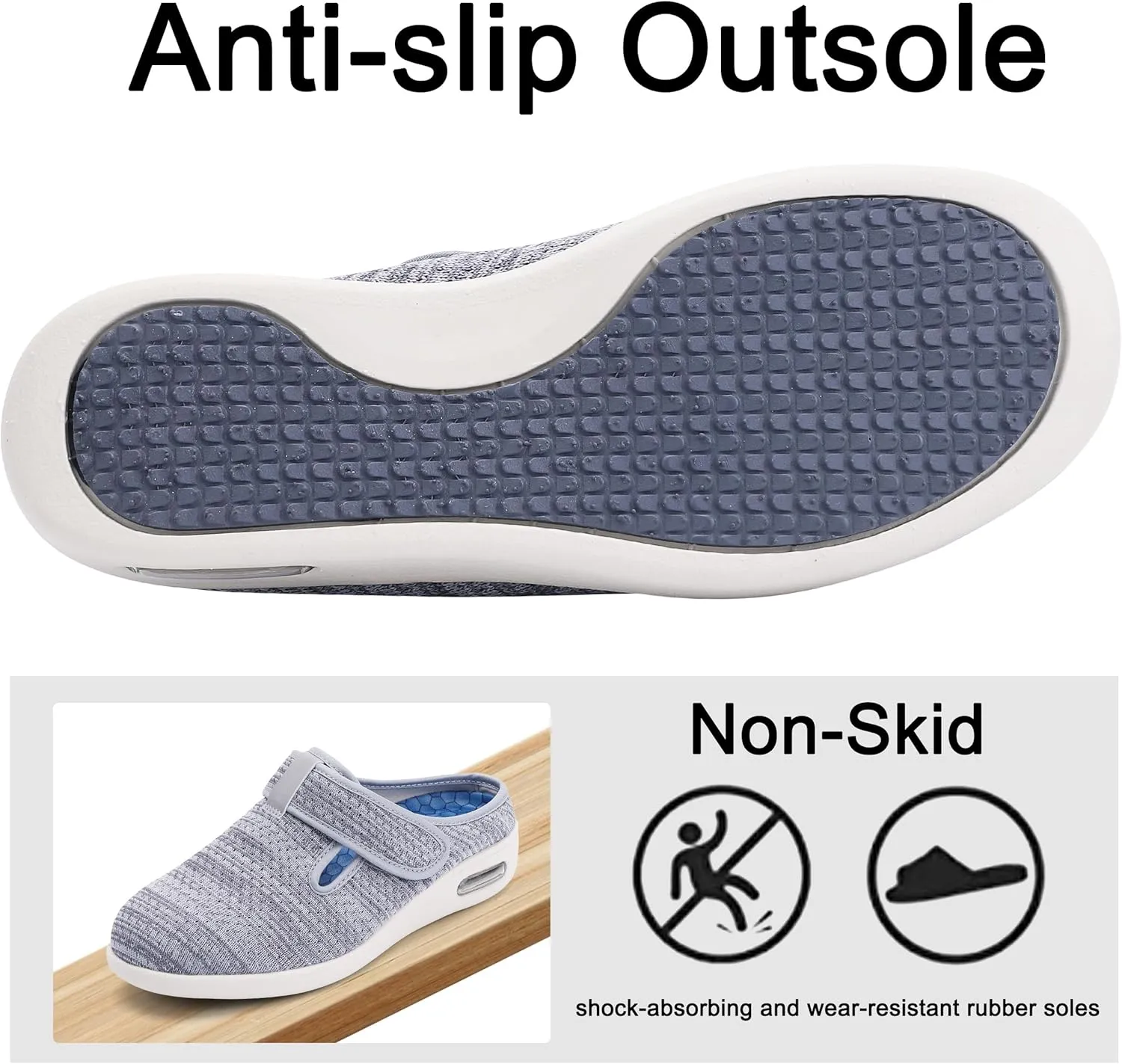 Diabetic Slippers For Women, Women's Wide Width Elderly Shoes, Adjustable Closure Lightweight Breathable, Swollen Feet Fasciitis Edema Walking Shoes