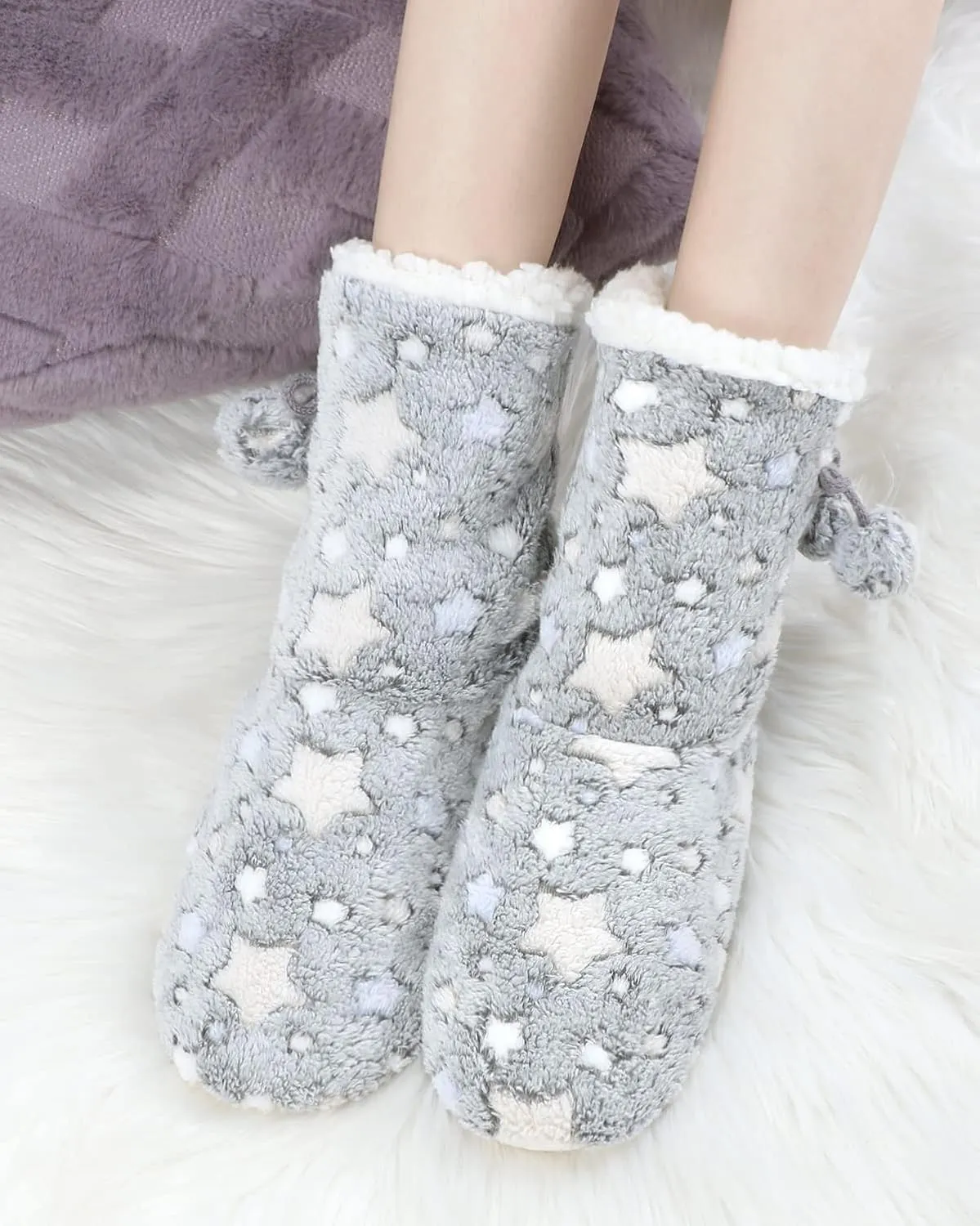 DICUIRD Slipper Socks with Grippers for Women,Winter Cozy&Comfy Boot Slippers for Women