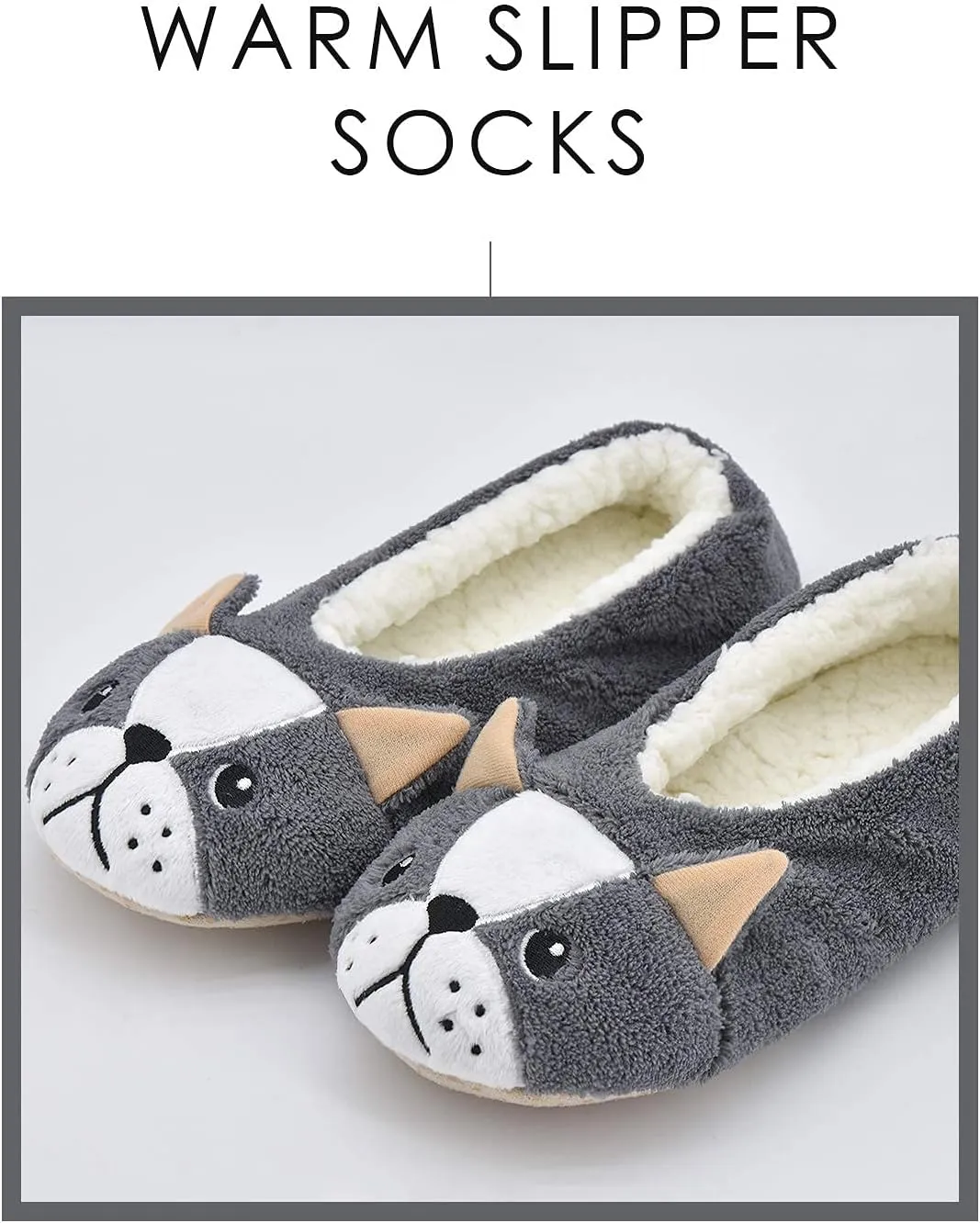 DICUIRD Womens Slipper Socks Low Cut Comfy&Warm Animal Non-skid Bedroom Slippers