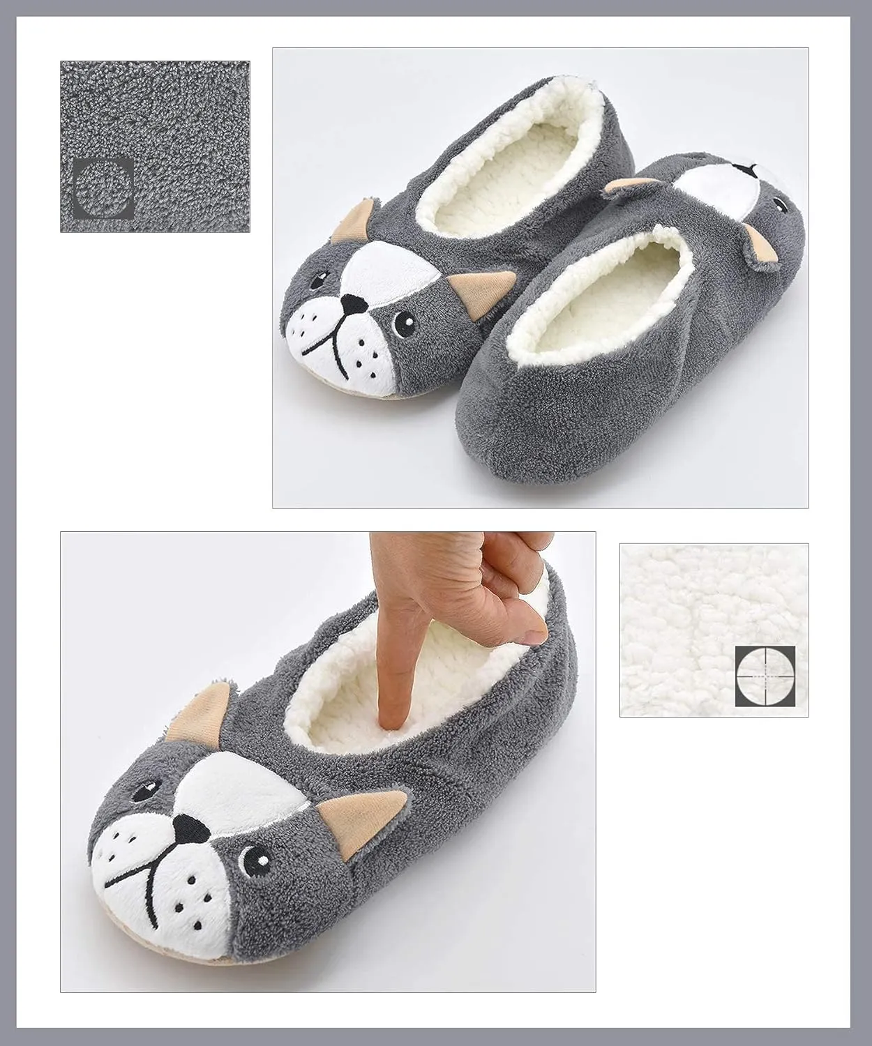 DICUIRD Womens Slipper Socks Low Cut Comfy&Warm Animal Non-skid Bedroom Slippers