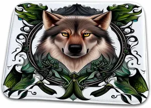 Dish Drying Mat - A Timber Wolf Surrounded By Ladys Slipper Minnesota State Tattoo Art Acrylic Painting - Minnesota Emblem