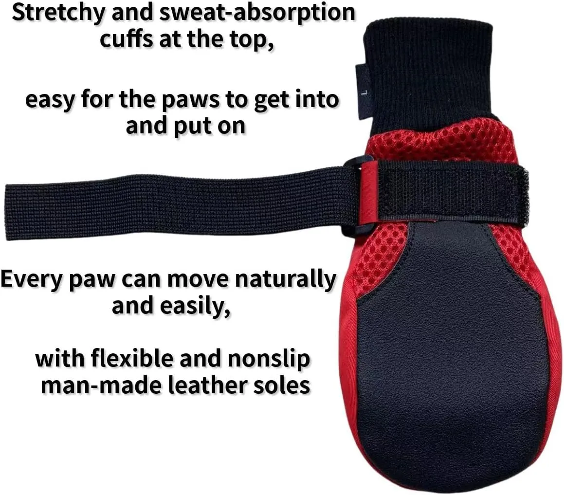 Dog Boots Breathable Protect Paws Soft Nonslip Soles Set of 4 Size Large Color Red