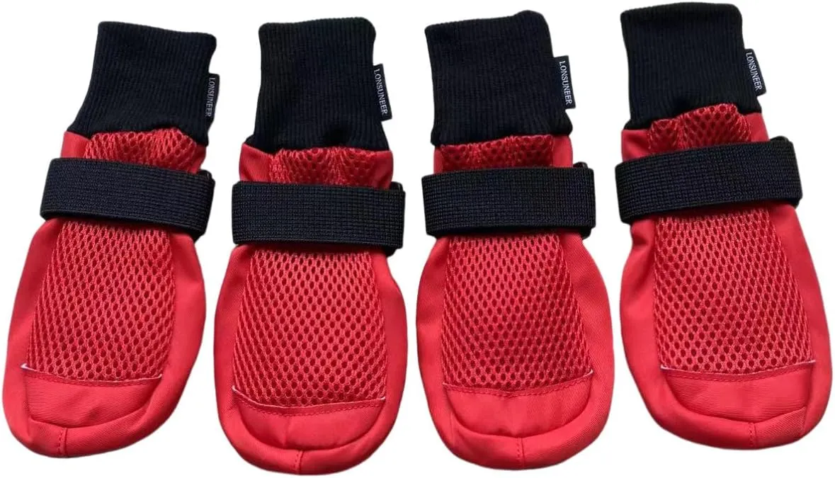 Dog Boots Breathable Protect Paws Soft Nonslip Soles Set of 4 Size Large Color Red