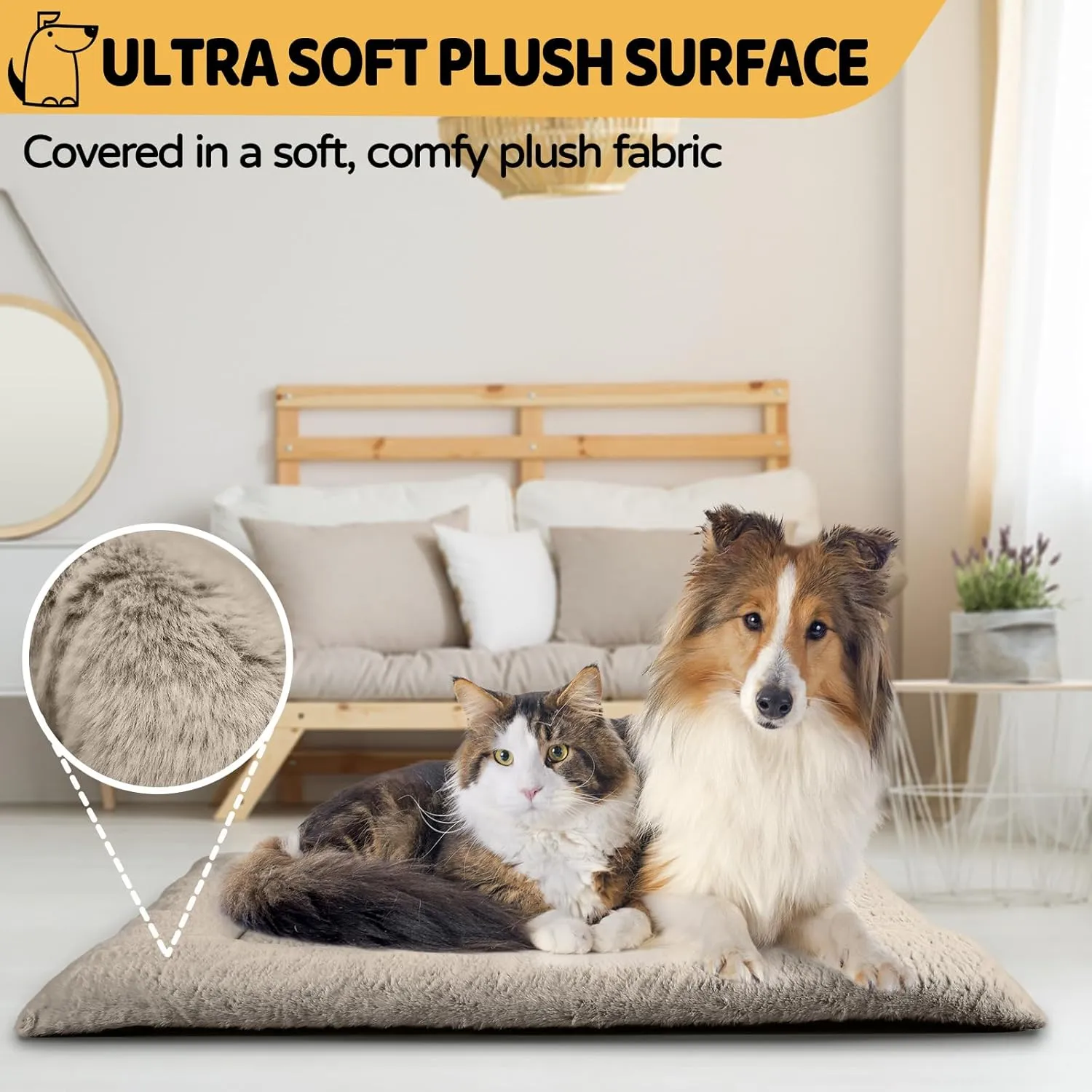Dog Crate Pad, Kennel Bed Crate Mat for Small Dogs, Washable Cute Pet Bed for Dog Cage, Ultra Soft Flat Puppy Cat Kitten Pillow Cushion for Sleeping Anti-Slip (36" x 23", Brown