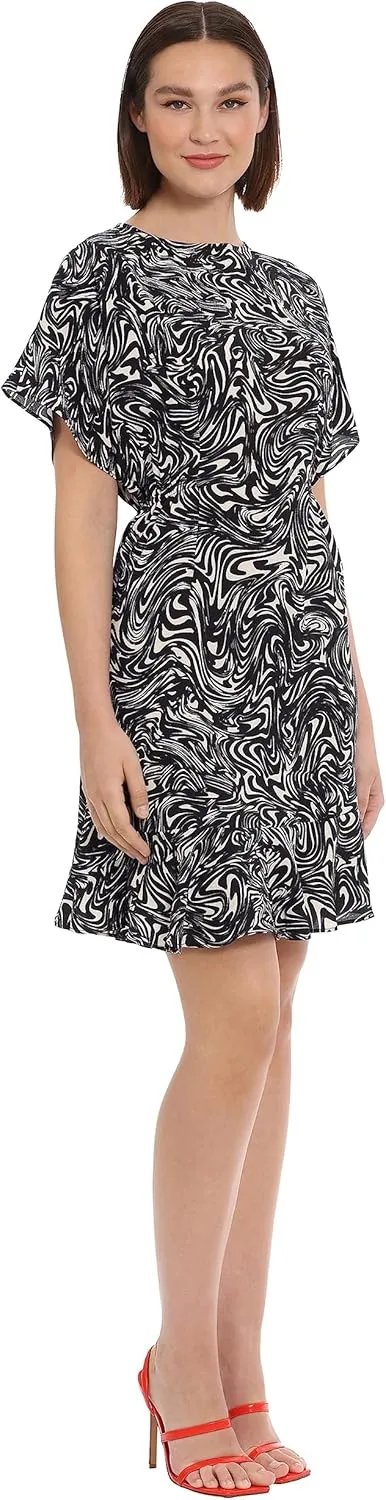 Donna Morgan Women's Boat Neck Kimono Sleeve Ruffle Hem Dress