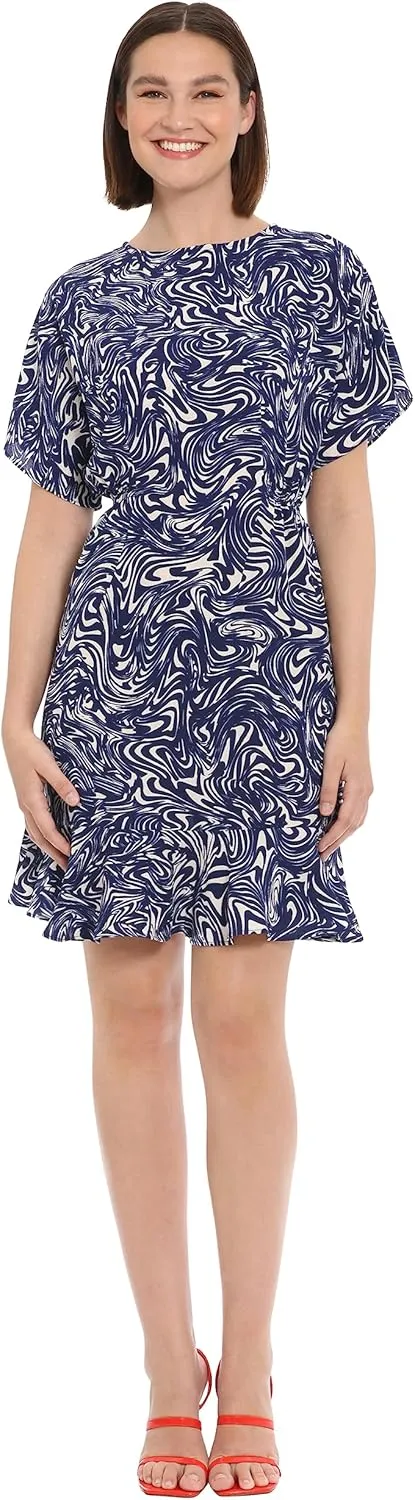 Donna Morgan Women's Boat Neck Kimono Sleeve Ruffle Hem Dress