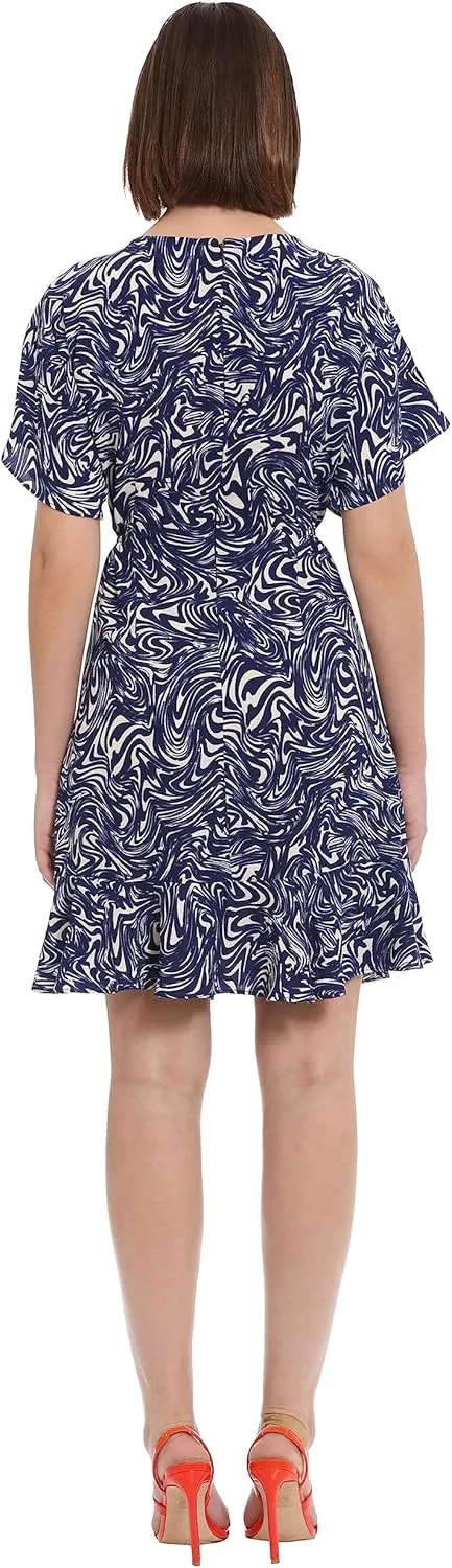 Donna Morgan Women's Boat Neck Kimono Sleeve Ruffle Hem Dress