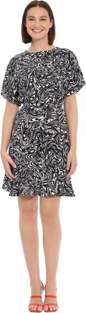 Donna Morgan Women's Boat Neck Kimono Sleeve Ruffle Hem Dress
