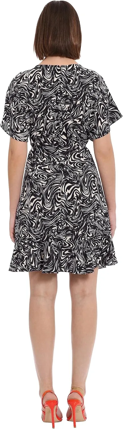 Donna Morgan Women's Boat Neck Kimono Sleeve Ruffle Hem Dress
